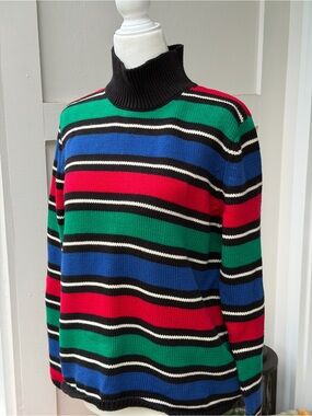 Westbound Multicolor Striped Turtleneck Sweater — Green, Blue & Red